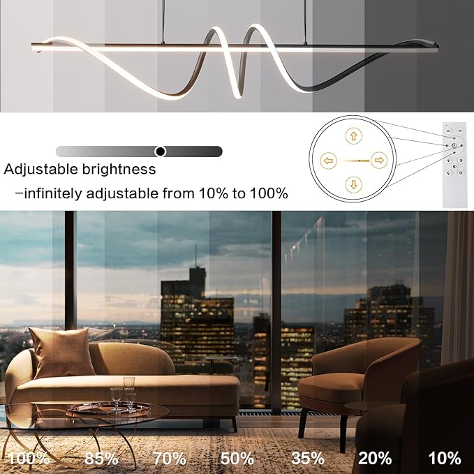 Modern Chandelier, Anti-Glare LED Chandelier L39.4 inche Pendant Light with Remote Control Adjustable Color Temperature & Brightness for Dining Room Bar and Kitchen Island Lighting (Black)
