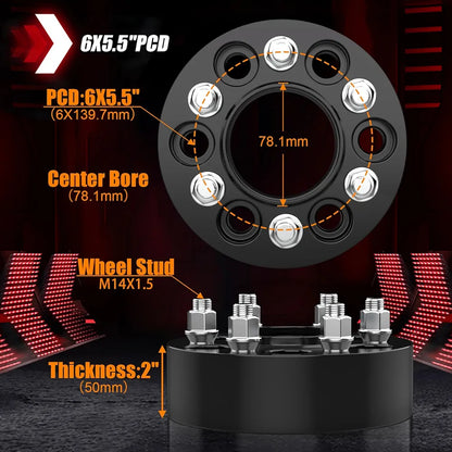 GAsupply 6x5.5 Wheel Spacers 2 inch (50mm), 